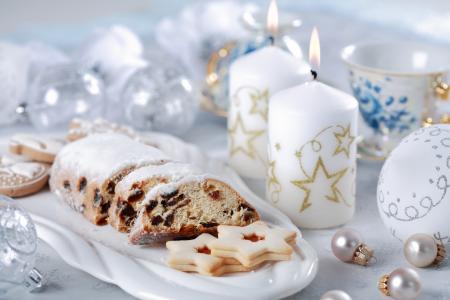 蜡烛，茶，新年，球，饼干，圣诞节