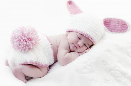 婴儿，婴儿，婴儿，毯子，睡眠，帽，耳朵，内裤，马尾辫，兔子