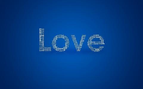 计算机题字，蓝色背景，爱
