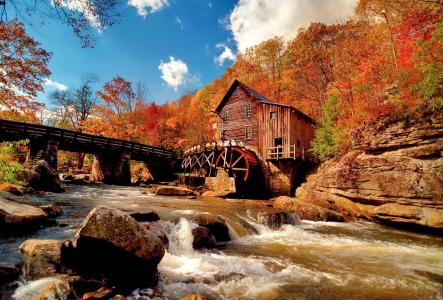自然，美丽，山河，石头，轧机，秋天，美丽