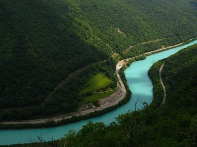 河Socha，河，山，绿色，路，弯曲，美丽