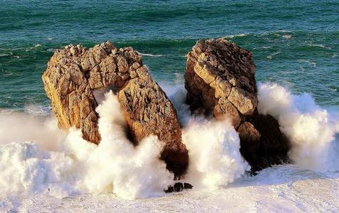 海洋，岩石，波浪，元素，美容