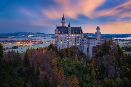 德国，巴伐利亚，城堡，景观，秋季，全景