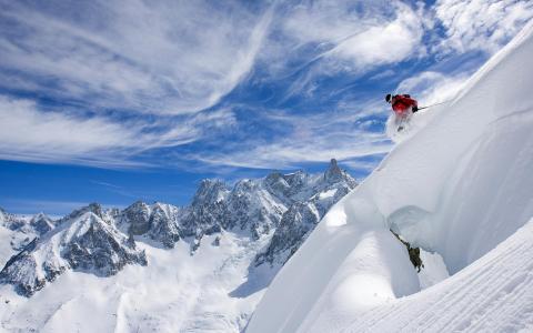 极端，自然，山，雪，滑雪，美丽