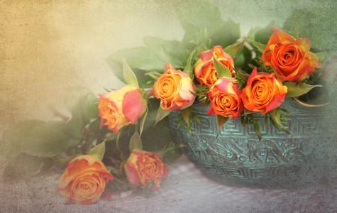 鲜花，花瓶，玫瑰，质地