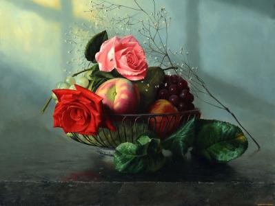 桌面壁纸免费绘图，阿列克谢安东诺夫，水果，花瓶