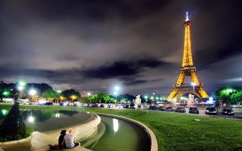 塔，夜，巴黎，城市