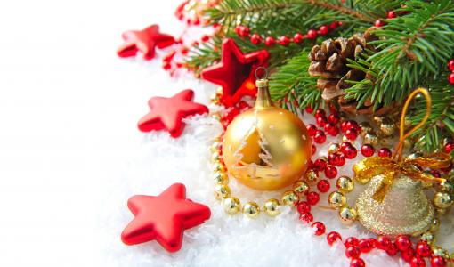 雪，圣诞树，圣诞树装饰，分支机构，珠，锥体