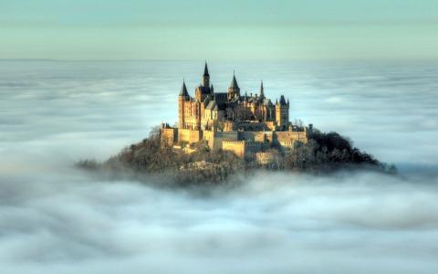 城堡，德国，山，雾，美丽