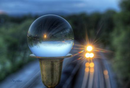 球，玻璃，火车，反射，眩光