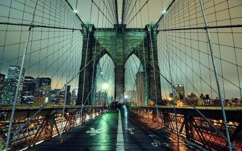 NYC，纽约，纽约市，晚上，夜，灯，布鲁克林大桥
