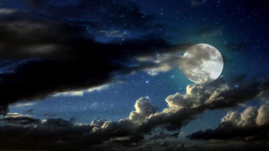 晚上，云，月亮，天空