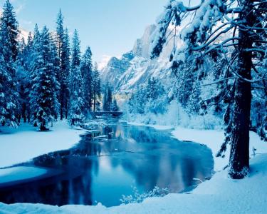 冬天，自然，山，雪，美丽，山区河流