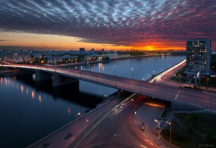 Volodarsky，日落，桥，涅瓦河，云，圣彼得堡，由KrubeK