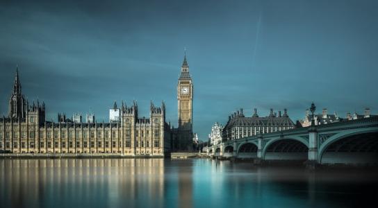 伦敦，英国，桥，河，建筑物，时钟，天空，美女