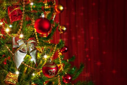 假日，新年，圣诞节，树，装饰，球，珠子