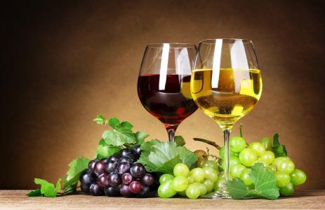 红色，浆果，束，酒，白色，叶子，葡萄