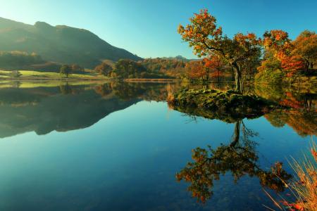 英格兰，湖，山，美丽，秋天
