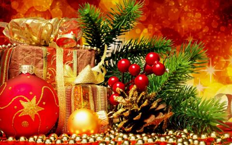 新的一年，礼物，玩具，圣诞节，枞树