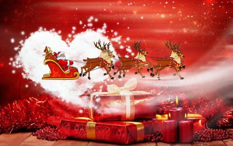新的一年，礼物，蜡烛，圣诞老人，驯鹿