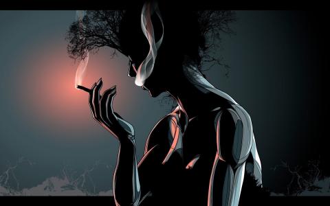 吸烟的女孩，矢量，雪茄，烟，火焰
