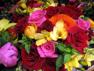 粉红色，鲜花，花束，红色，玫瑰，橙色，花卉