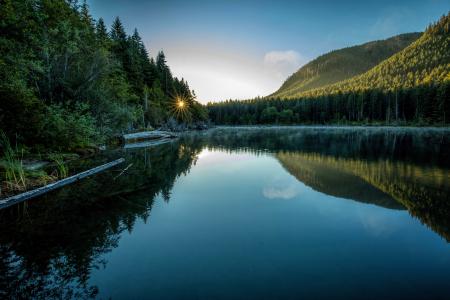 加拿大，自然，山，湖，森林，光线，太阳