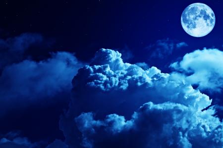 月亮，天空，云，星星，黑暗的背景