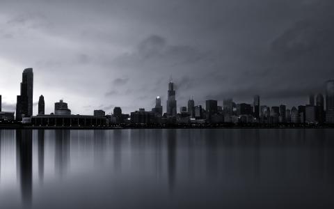 芝加哥，芝加哥，建筑物，美国，雾