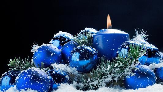 新年，玩具，蓝色蜡烛，火