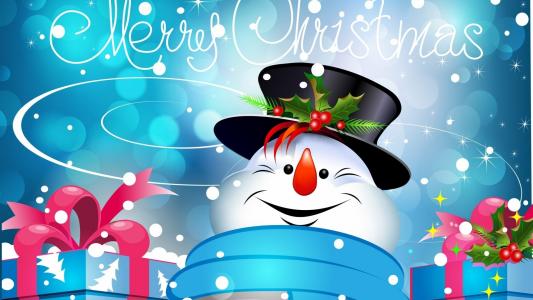 帽子，微笑，新的一年，礼物，雪，雪人，圣诞快乐