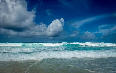 蓝色的波浪，海，天空，天空，海，水，水