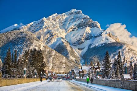 自然，冬天，加拿大，艾伯塔省，班夫，山，雪