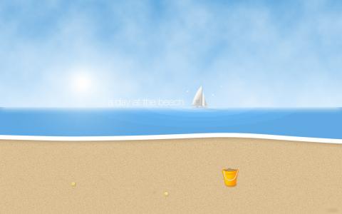 沙子，帆船，太阳，海滩，波浪，有一天在沙滩上