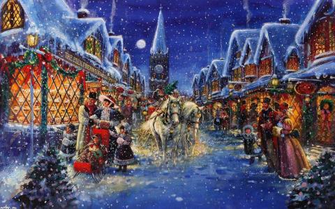 圣诞节，晚上的城市，冬天，雪，假期，斯图尔特·舍伍德