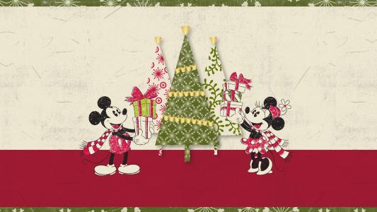 米老鼠，新年，圣诞树，礼物，圣诞节