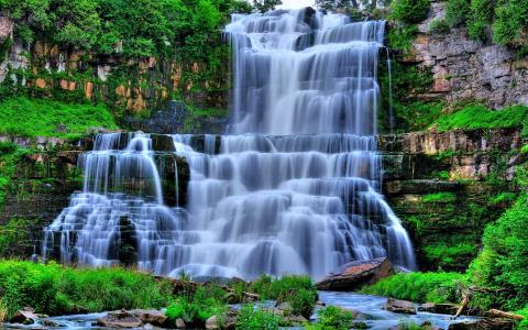 瀑布，水，自然，绿化