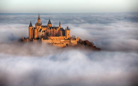 德国，城堡，德国，雾
