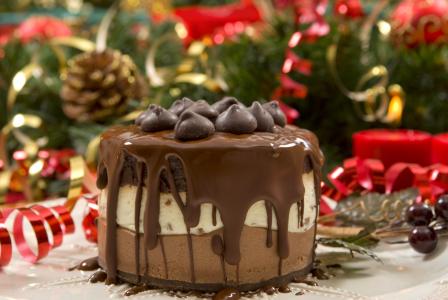 巧克力，奶油，蛋糕，图层，甜点，新年
