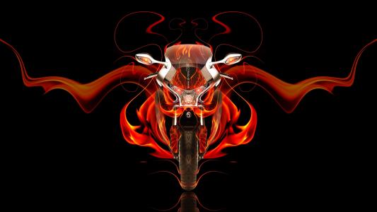本田，WFR，Moto，本田，VFR，1200F，正面，火，自行车，摘要，橙色，黑色，托尼Kokhan，Photoshop，高清壁纸，设计，艺术，风格。 