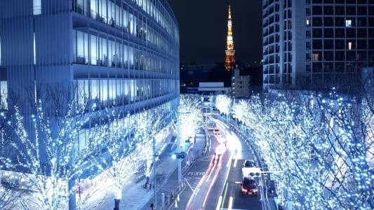 灯，蓝色，东京，日本，路，建设