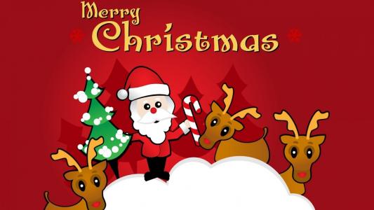鹿，新的一年，圣诞老人，圣诞树，雪，圣诞快乐