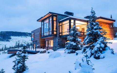 家和舒适，冬天，雪，山