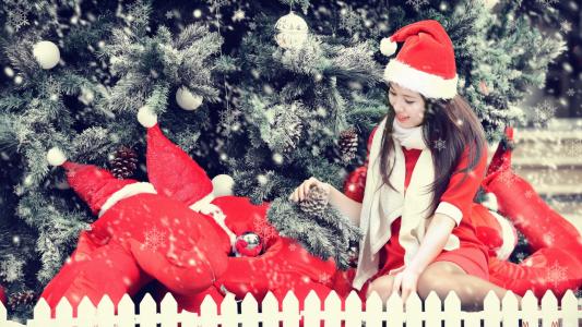龙，女孩，圣诞树，新的一年