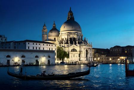 威尼斯，晚上，船，城市