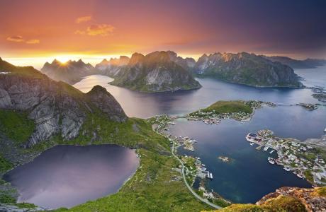 挪威，镇，山，美女，湖，超级照片