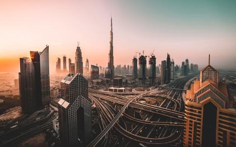 迪拜，迪拜，阿联酋，城市，摩天大楼，早上