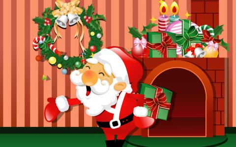 花圈，新的一年，圣诞老人，壁炉，钟声，礼物，圣诞节