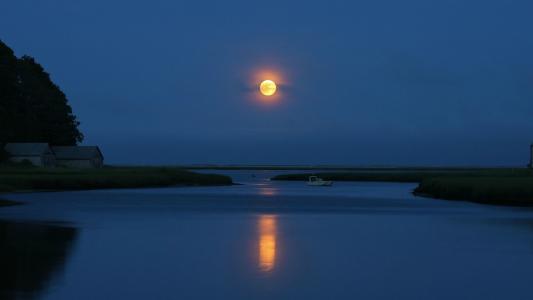 自然，夜晚，海湾，海，月球
