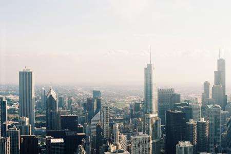 城市，芝加哥，摩天大楼，顶视图，建筑物，大都会
